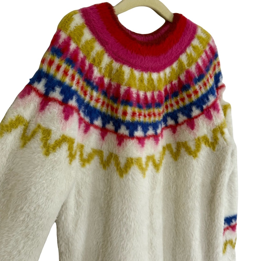Hanna Andersson Kids Ivory Fair Isle Fuzzy Knit Cozy Pullover Sweater Size 8 - Picture 4 of 7